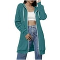 thumbnail image 2 of Woman Jackets Long Winter Coats for Women Women's Hoodies Women's Solid Color Double Pocket Hoodie Sweatshirts Shoulder To Long Sleeves And Hooded Mid Length Casual Outwear Sky Blue XXL, 2 of 7