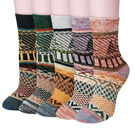 

Ocuuer 5Pairs/Bag Thick Wool Long Socks Men Business Retro Ethnic Style Footwear