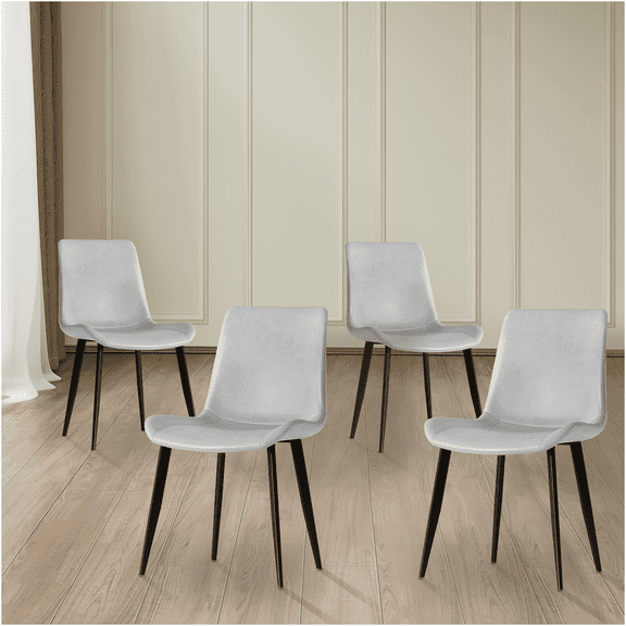 JERFIT Modern Dining Chairs Set of 4, Grey Faux Leather Upholstered Side Chairs with Ergonomic Back Support for Kitchen, Restaurant, Office