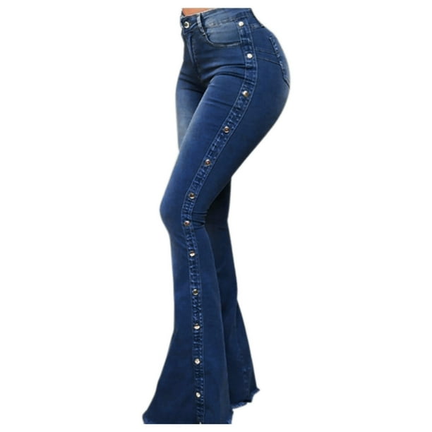 Jeans for Women High Rise Solid Color Pockets Flare Jeans Ladies Washed  Bootcut Denim Trousers Streetwear