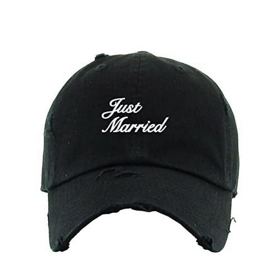 Just Married Vintage Baseball Cap Embroidered Cotton Adjustable Distressed Dad Hat Black