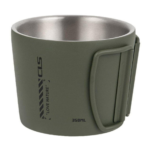 Taza de camping, taza de café, escalada, mochilero, aislada, 350 ml, de metal, para viajes al aire libre Verde