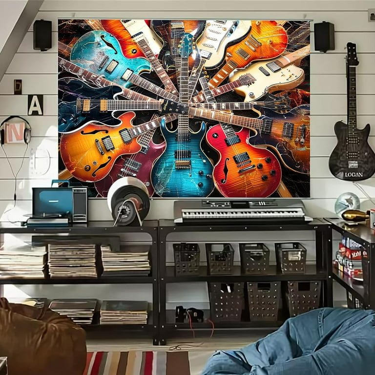 Cool Music Guitar Themed Tapestry Gifts Rock and Roll Musical Tapestry Wall Hanging for Men Boys Bedroom Hippie Party Decorations Tapestries Poster College Dorm Home Decor 90X70Inches Walmart
