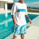 thumbnail image 4 of Mangas de Mano para Hombres, Impresión Hawaiana Suelta Casual, Pantalones Cortos Deportivos de Cintura Elástica Y Set de Blusa, 4 of 5