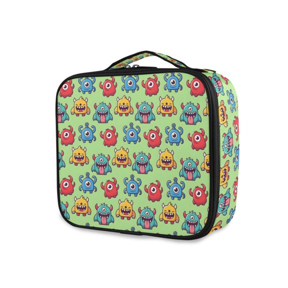 FORMRS Travel Makeup Bag Large Capacity Train Case Cosmetic Organizer with Adjustable Dividers, Cute Monsters Pattern
