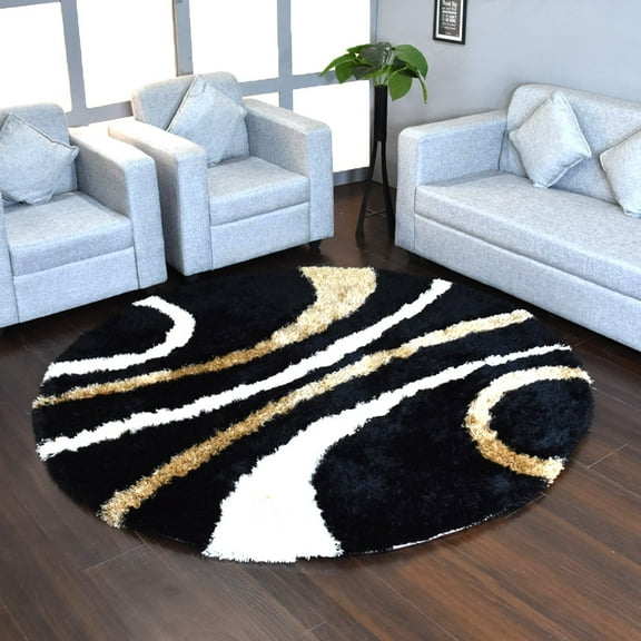 Rugsotic Carpets Hand Tufted Shag Polyester Eco-Friendly Area Rugs - 8'x8', Round, Black, Plain Solid Design, High Pile Handmade Anti Skid Rugs for Living Room, Bed Room K00002