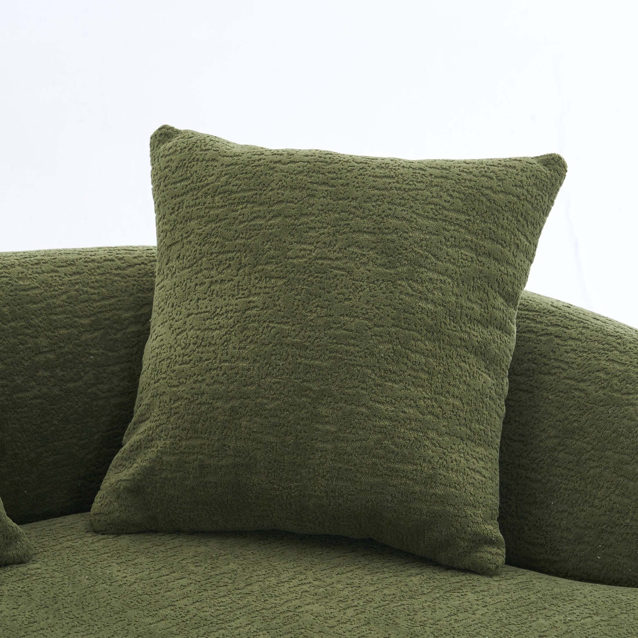 Noble House Arlyn 65" Curved Loveseat Sofa with Pillows, Chenille Compact Compression Couch for Small Spaces, Green