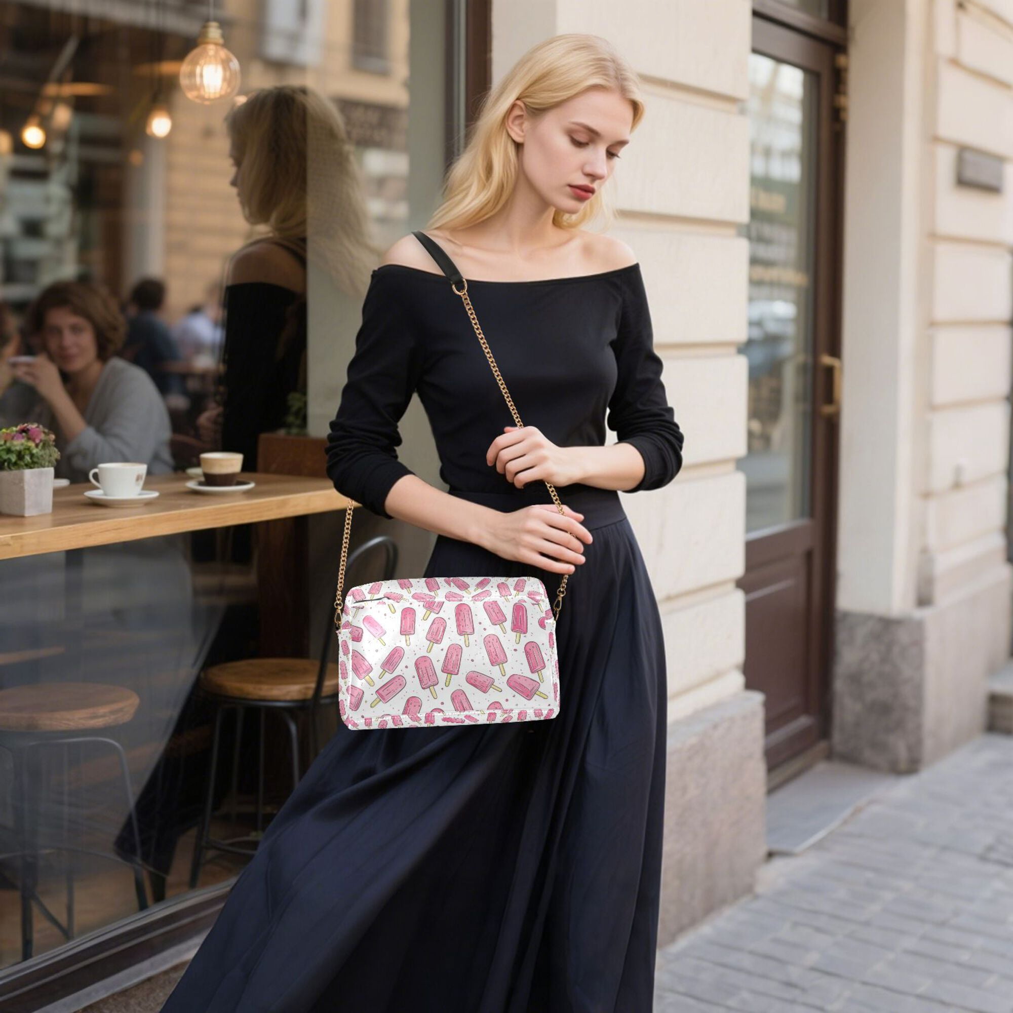 FORMRS Women Crossbody Purse with Chain Strap Vegan Leather Shoulder Handbag, Pink Popsicle Pattern