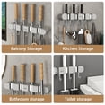 thumbnail image 6 of Broom Mop Holder with Hooks Wall Mounted Broom Storage Rack No Drilling Self-Adhesive Mop Broom Organizer Mop Holder Hanger for Bathroom Office Kitchen Closet Garage, 6 of 8