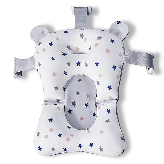 Asiento de baño para bebé Alfombrilla de soporte de seguridad Red de malla Lavable Transpirable Suave Ducha para niños pequeños Cojín para el cuerpo Cojín con correas Estrella blanca seitruly BA000371-03