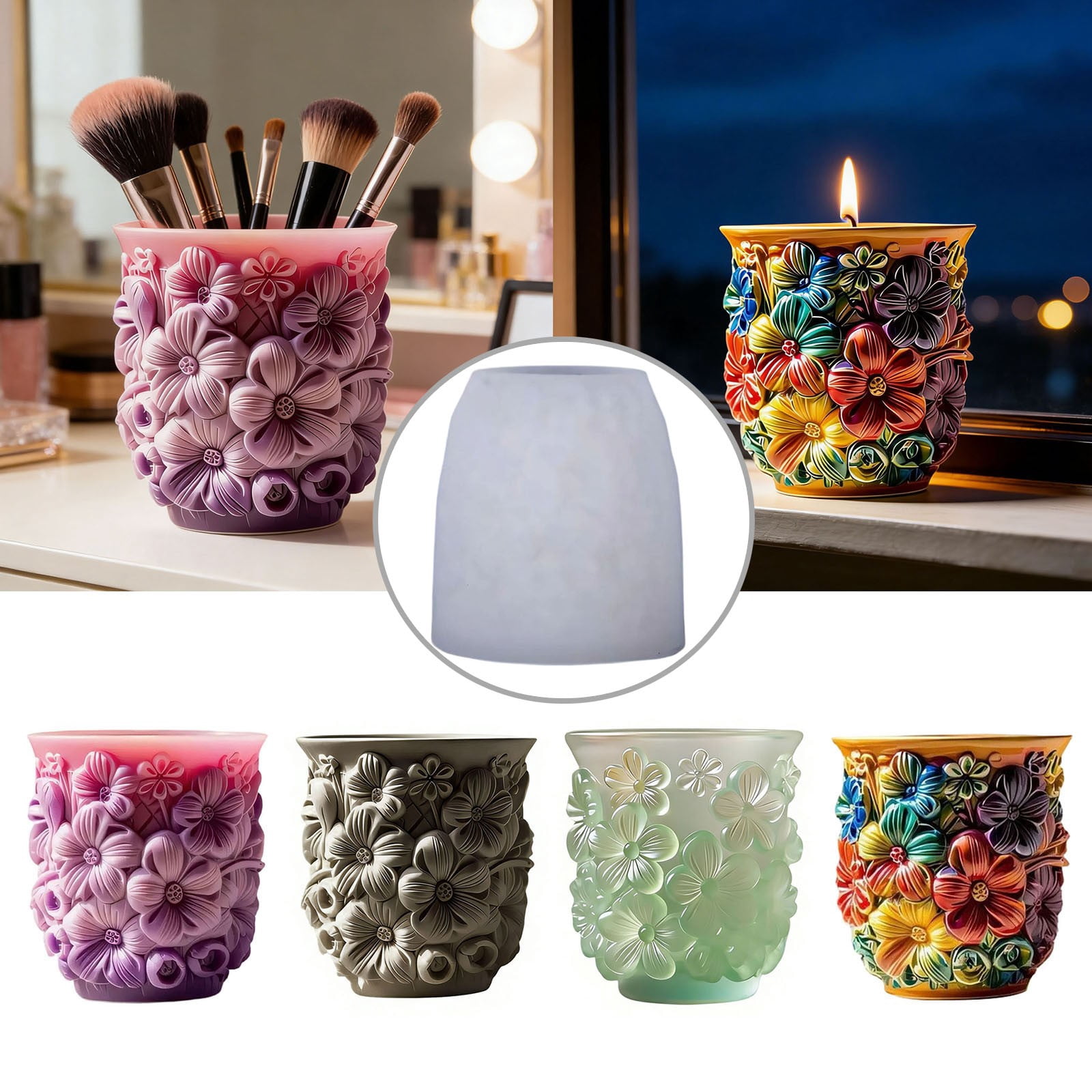 3D Flower Planter Mold Resin Jar Container Mold For DIY Candle Holder Makeup Brush Holder Use