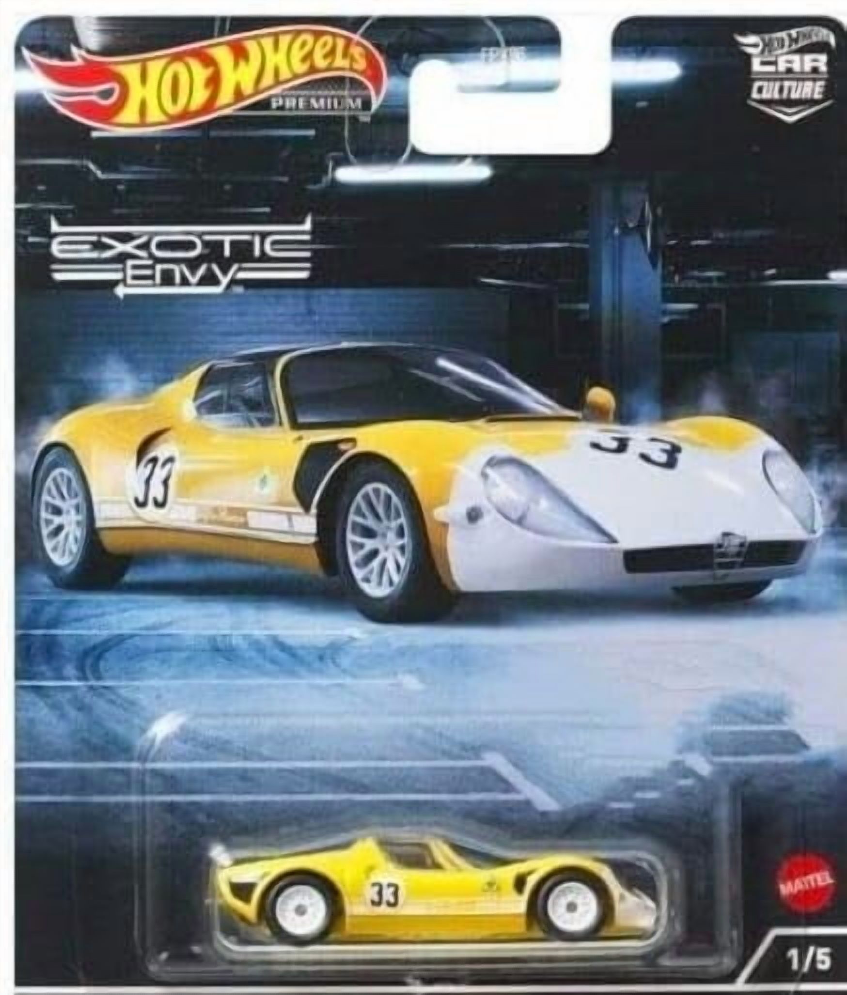 Hot Wheels Car Culture 2022 Exotic Envy 4‑Pack – Alfa Romeo 33 Stradale, McLaren Speedtail, Koenigsegg Agera R & Bugatti EB110 | FPY86‑957M | 1:64 Die‑Cast Collectible