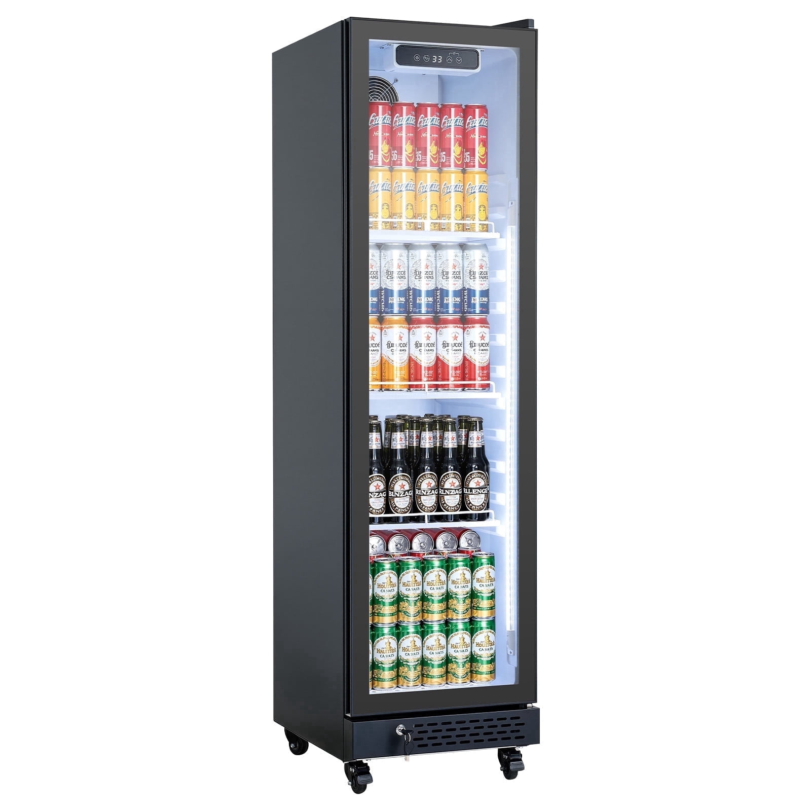VEVOR Commercial Merchandiser Refrigerator, 6.9 Cu.Ft / 195L Glass Door Display Refrigerator, Upright Beverage Cooler Fridge with 4 Adjustable Shelves, Soft LED Light & Casters for Homes Shops Bars