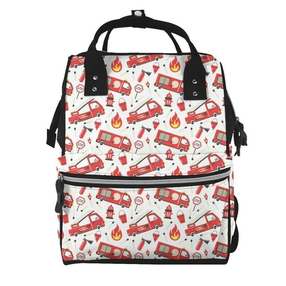Ratiio Fire Truck Mummy Backpack - Waterproof Twill Canvas, Large Capacity Diaper Bag with Multiple Pockets and Adjustable Straps