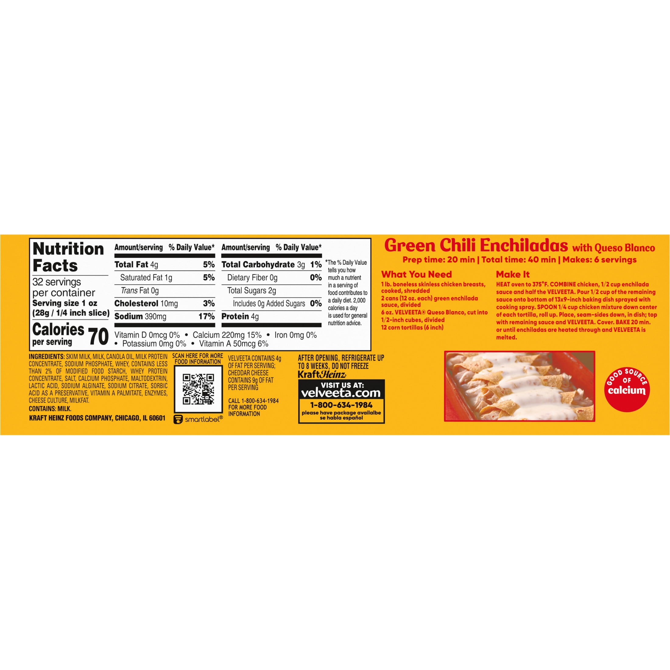 Velveeta Queso Blanco Pasteurized Recipe Cheese Product, 32 oz Block