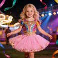 thumbnail image 2 of VNKIDY Girls Kids Elastic Waist Fluffy Tulle Tutu Skirt With Multicolored Pom Pom Trim For Holiday Party Wear Red 3-4 Years, 2 of 4