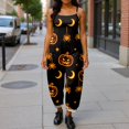 thumbnail image 4 of Evdexr Women's Halloween Jumpsuits 2026 Pumpkin Bat Jack O Lantern Graphic Overalls Scoop Neck Sleeveless Wide Leg Rompers Casusl Loose Fit Pants with Pockets S, 4 of 5