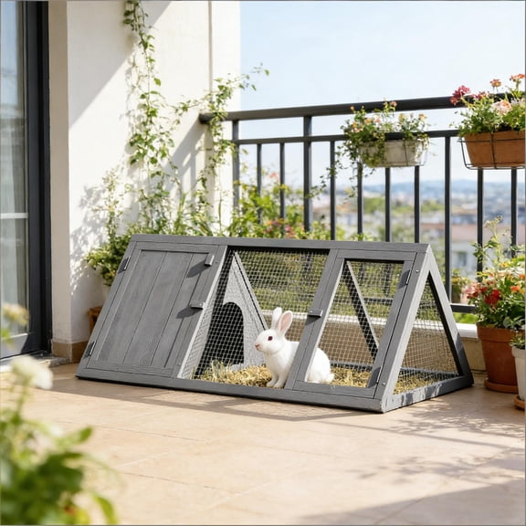 Stable Small Animal Cage,Rabbit Hutch,Wooden Triangle Bunny House