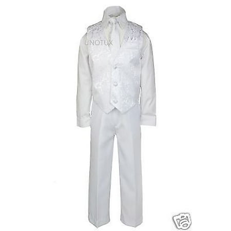 

4pc White Boy Teen Kid Child Church Communion Christening Vest Tie Suit Set 5-20