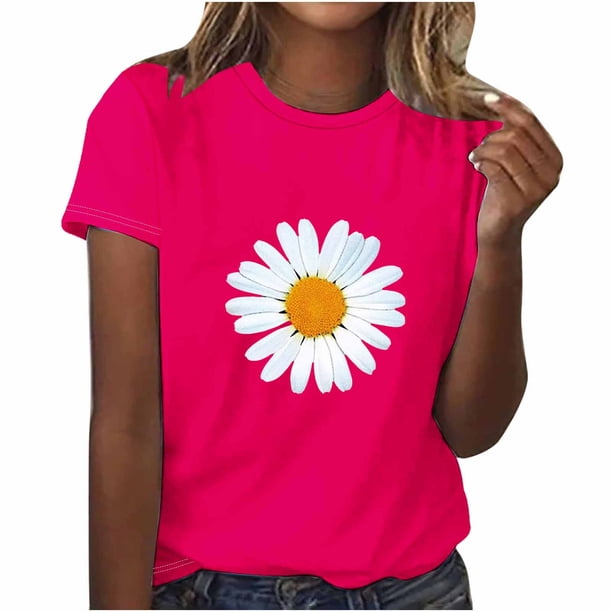 Blusas de Manga Corta para las Mujeres Impresas Cuello Redondo Casual Top, Suaves Blusas de Algodón de Imitación para las Mujeres