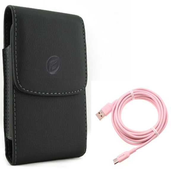 Case Belt Clip w 10ft Long USB-C Cable for Samsung Galaxy S21,S20 - Leather Holster Cover, Pink Charger Cord Power Wire Combo
