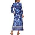 thumbnail image 3 of INSPIRE CHIC Vestido Maxi de Playa Floral Boho con Cuello en V y Mangas 3/4 con Bolsillos y Abertura Lateral S Azul Oscuro, 3 of 6