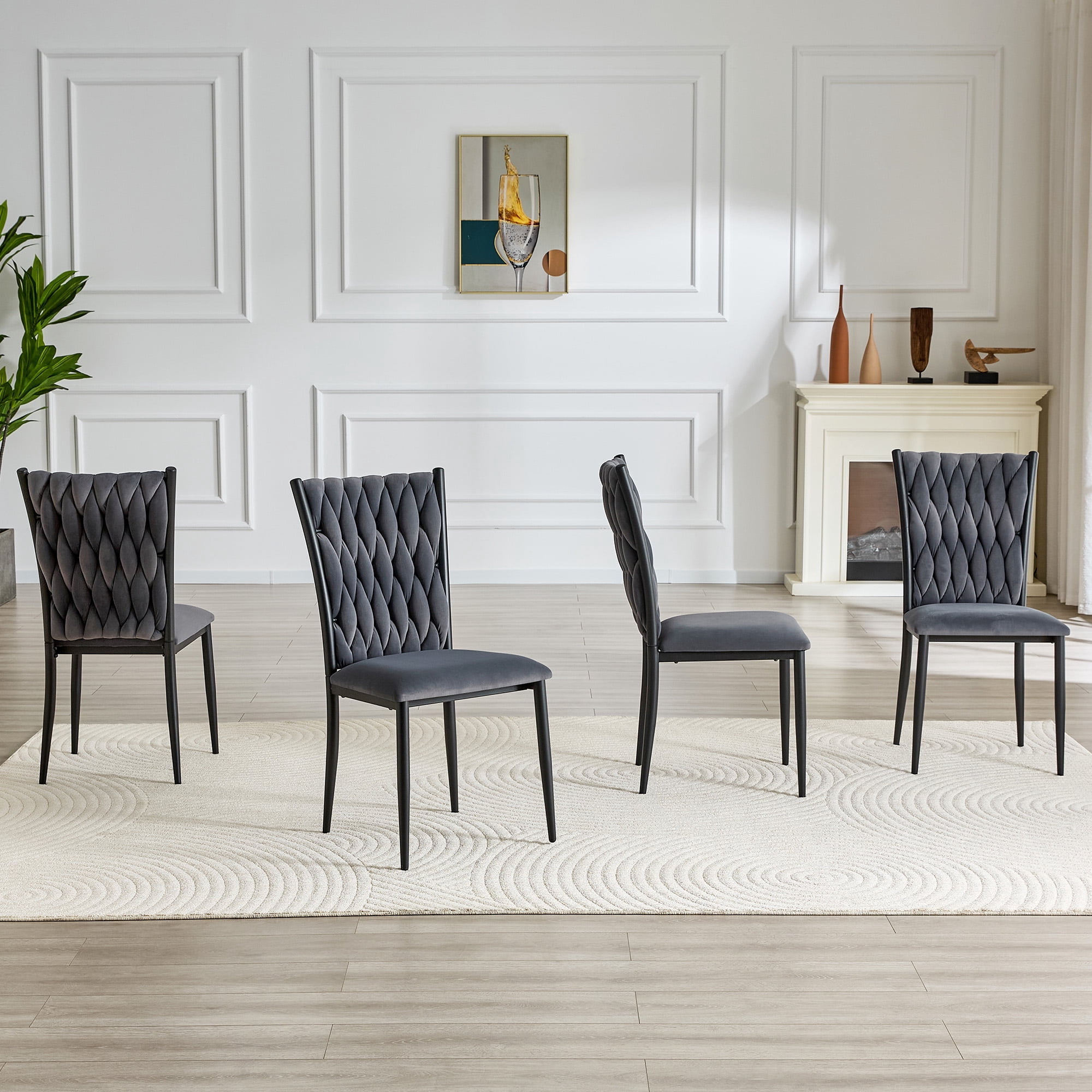 Alvantor Dining Chairs Set of 4, Modern Velvet Chairs with Tufted High Back, Upholstered Accent Chairs for Dining Room & Kitchen Gray