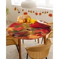 thumbnail image 4 of Round Fitted Tablecloths with Elastic Edge Autumn Scenery Cardinals Bird Oil-Proof Waterproof Wipeable Table Cover for Kitchen Dining Party Decor Fall Maple Leaves Table Clothes,36" - 44", 4 of 6