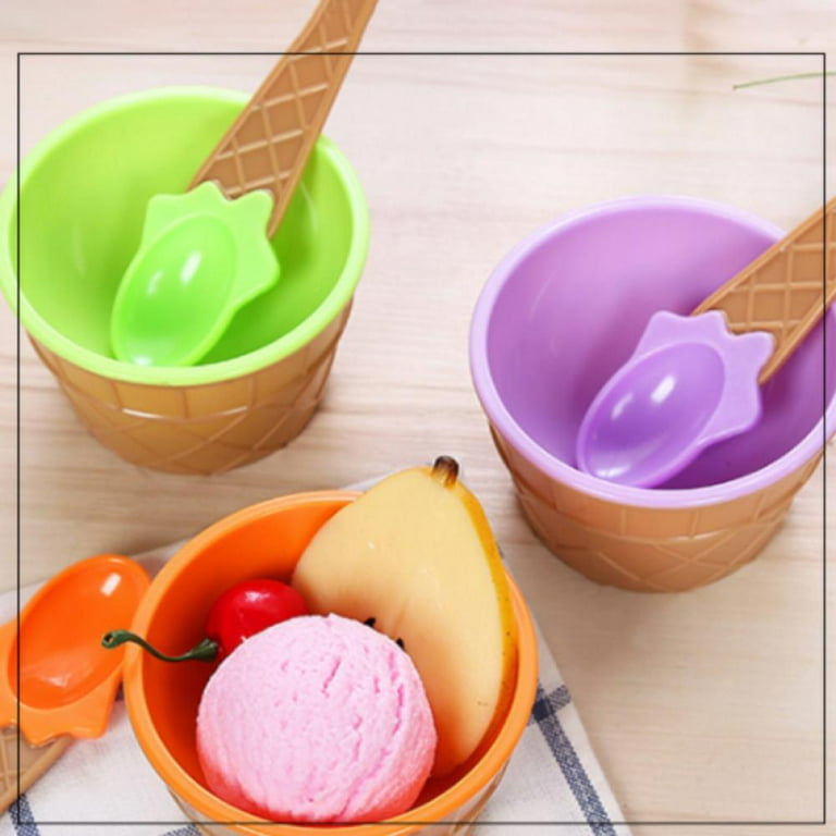 Gwong Creative Cute Ice Cream Bowl + Spoon Kids Children Summer Party  Dessert Cup Gift(Green)
