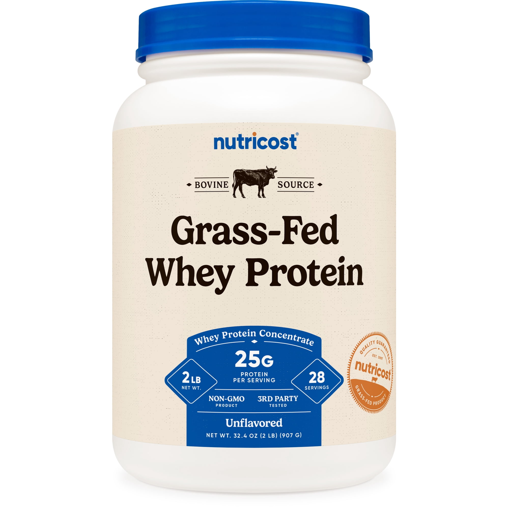 Nutricost Grass-Fed Whey Protein Concentrate Powder (Unflavored) 2LBS - Non-GMO, Gluten Free