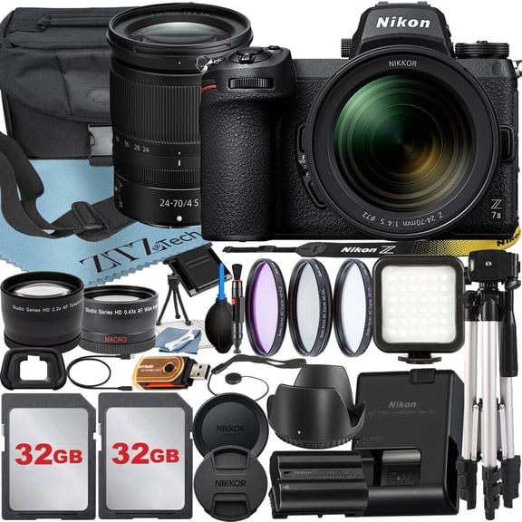 Nikon Z7 Mirrorless Camera with NIKKOR Z 24-70mm f/4 S Lens   32GB Memory Card   Case   Wideangle   Tripod   ZeeTech Accessory Bundle (International Version)