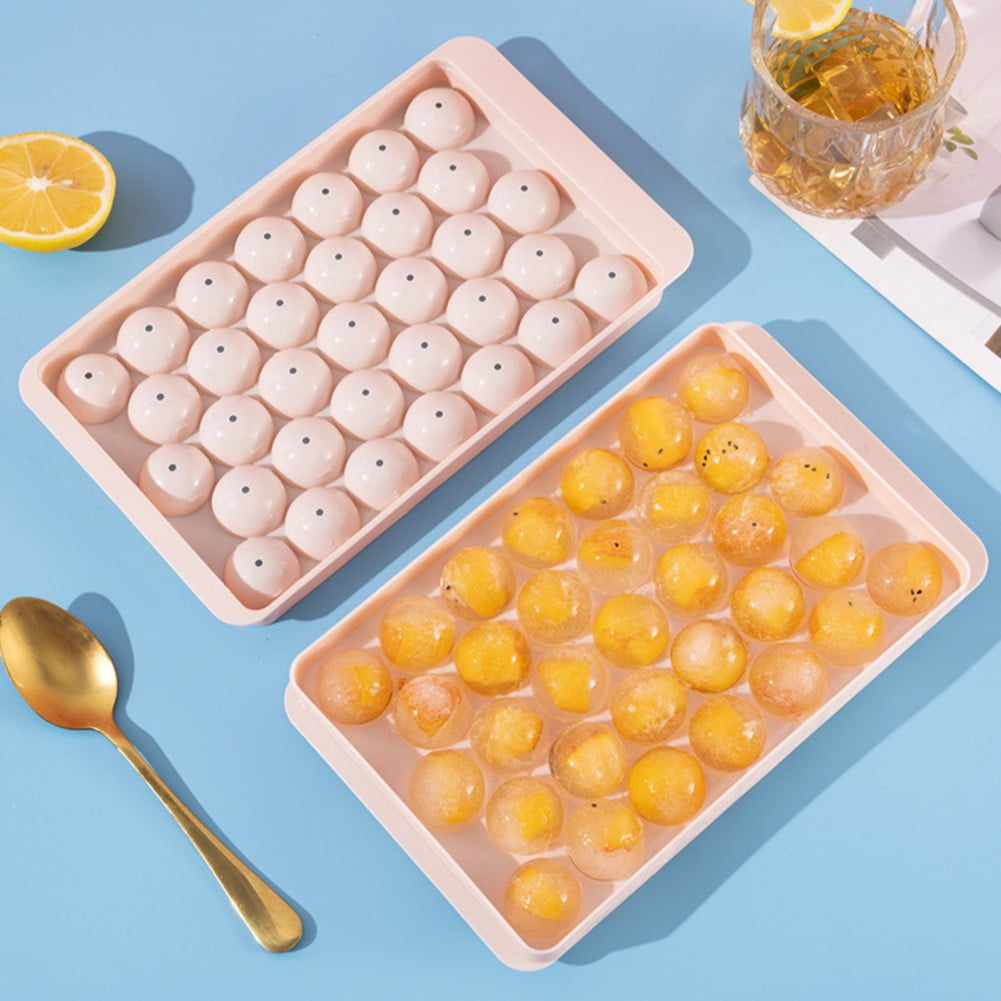  Round Ice Cube Tray with Lid & Bin Ice Ball Maker Mold for  Freezer with Container Mini Circle Ice Cube Tray Making 66PCS Sphere  Chilling Cocktail Whiskey Tea Coffee 2 Trays