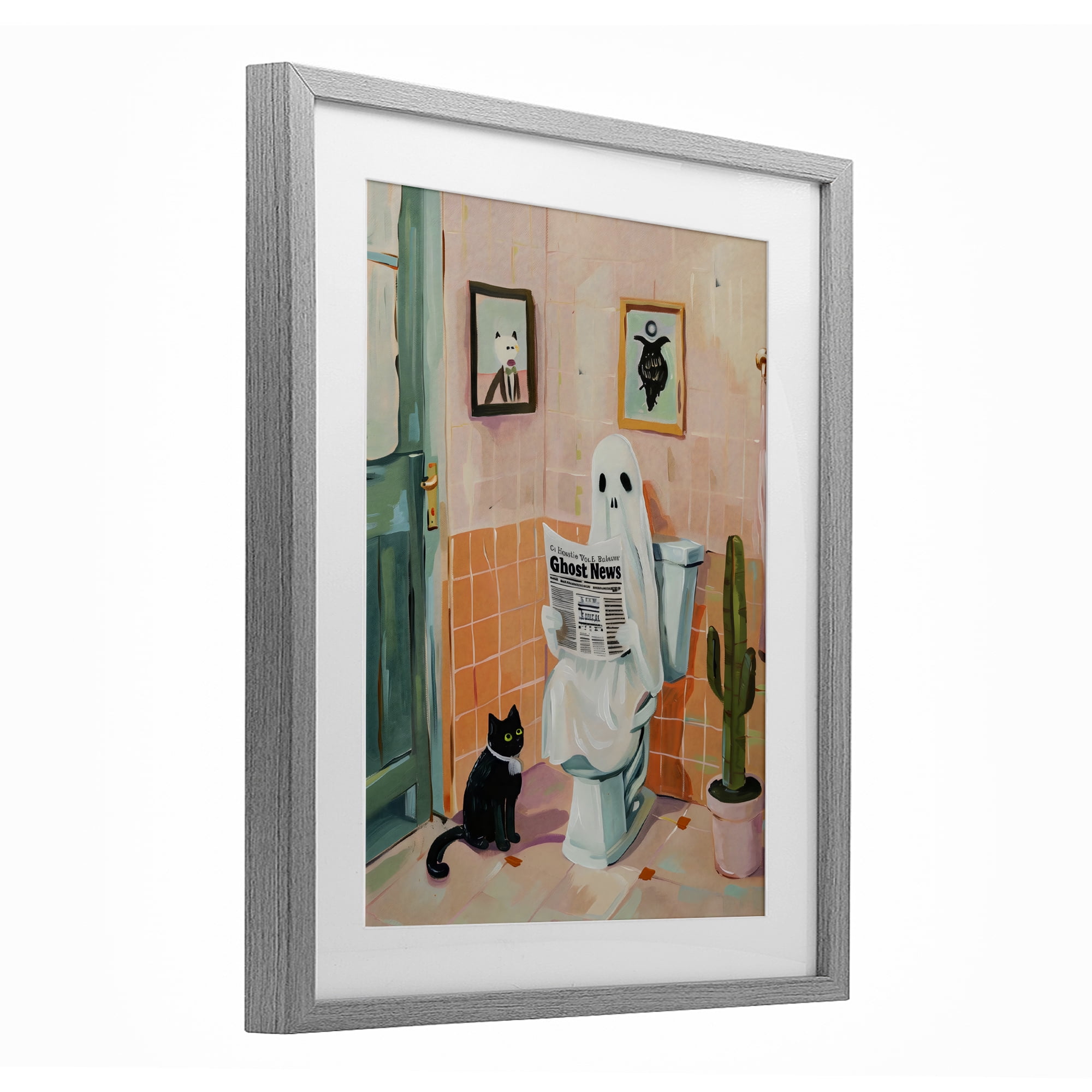 Stupell Industries Ghost Reading Newspaper Gray Framed Print Under Glass, design by The Prints Vibe