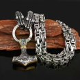 thumbnail image 3 of Thor's Hammer and Double Dragon Head Pendant Necklace - Stainless Steel Chain, Nordic Viking Jewelry Gift, 3 of 5