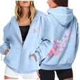 thumbnail image 2 of Breast Cancer Awareness Zip Up Hoodie Women Oversized Graphic Hooded Jackets Casual Fall Preppy Long Sleeve Sweatshirts, 2 of 7