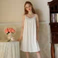 thumbnail image 3 of Defitshape Women's Cotton Nightgown Cute V Neck Sleep Dress Soft Long Chemise Summer Sleepwear Knee Length Vintage Sleeveless Comfy Victorian Lace Pjs White Small, 3 of 5