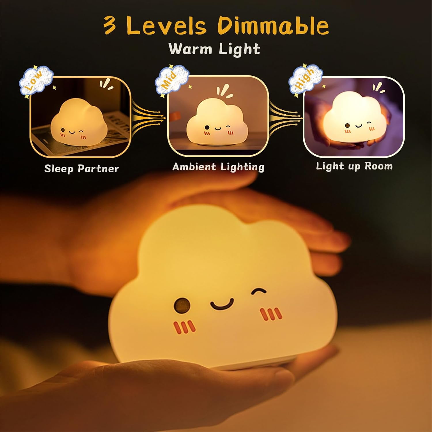 Cloud Night Light for Kids, Cute Sweet Cloud Lights with 7 Colors & Timer, 5 Modes Dimmable Touch Control LED Clouds Lamp, Rechargeable Squishy Night Light for Baby Nursery, Baby Gifts, Mini (White)
