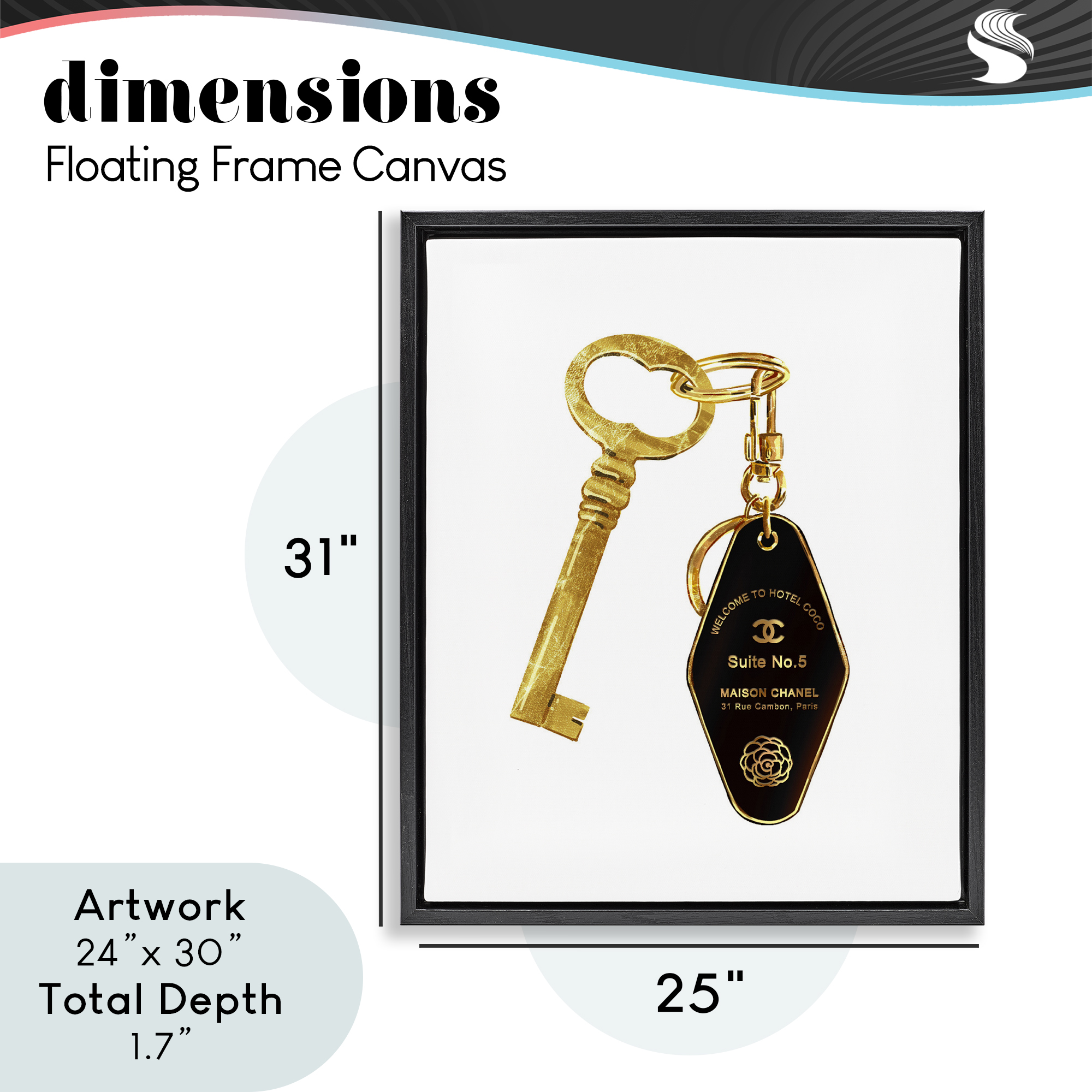 Luxury Fashion Key Black Framed Floater Canvas Wall Art, design by Ziwei Li