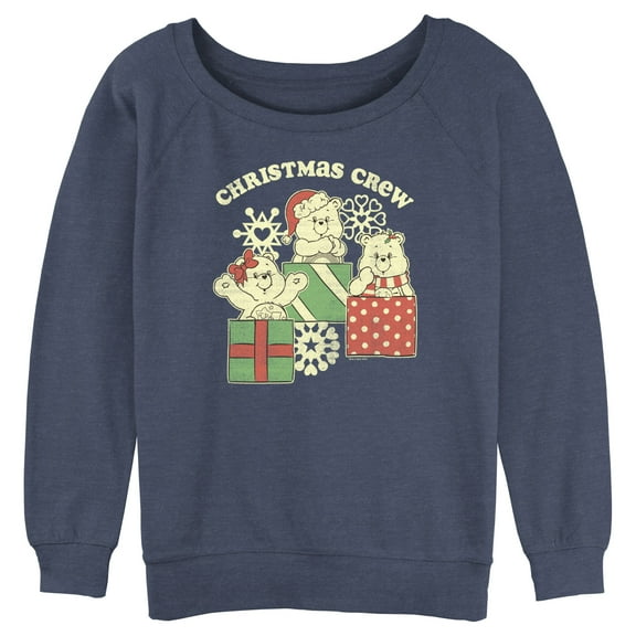 Junior's Care Bears Distressed Christmas Crew Sweatshirt Blue Heather 2X Large