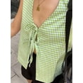 thumbnail image 5 of Raccmtaty Women Plaid Tank Tops Front Tie-Up V-Neck Casual Vests Summer Fashion Sleeveless Tops Streetwear, 5 of 7