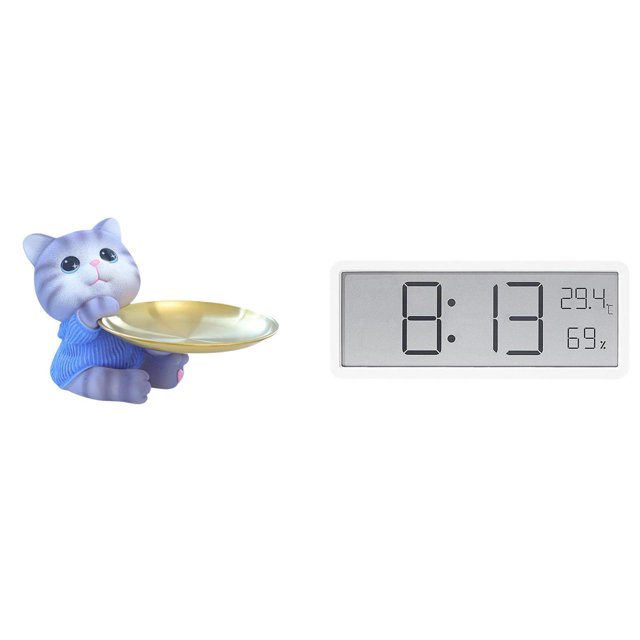 Bandeja Moderna De Resina Con Forma De Gato Y Reloj Digital Para Decoración Del Hogar, La Oficina, La Joyería, Los Aperitivos, La Temperatura Y La Humedad.