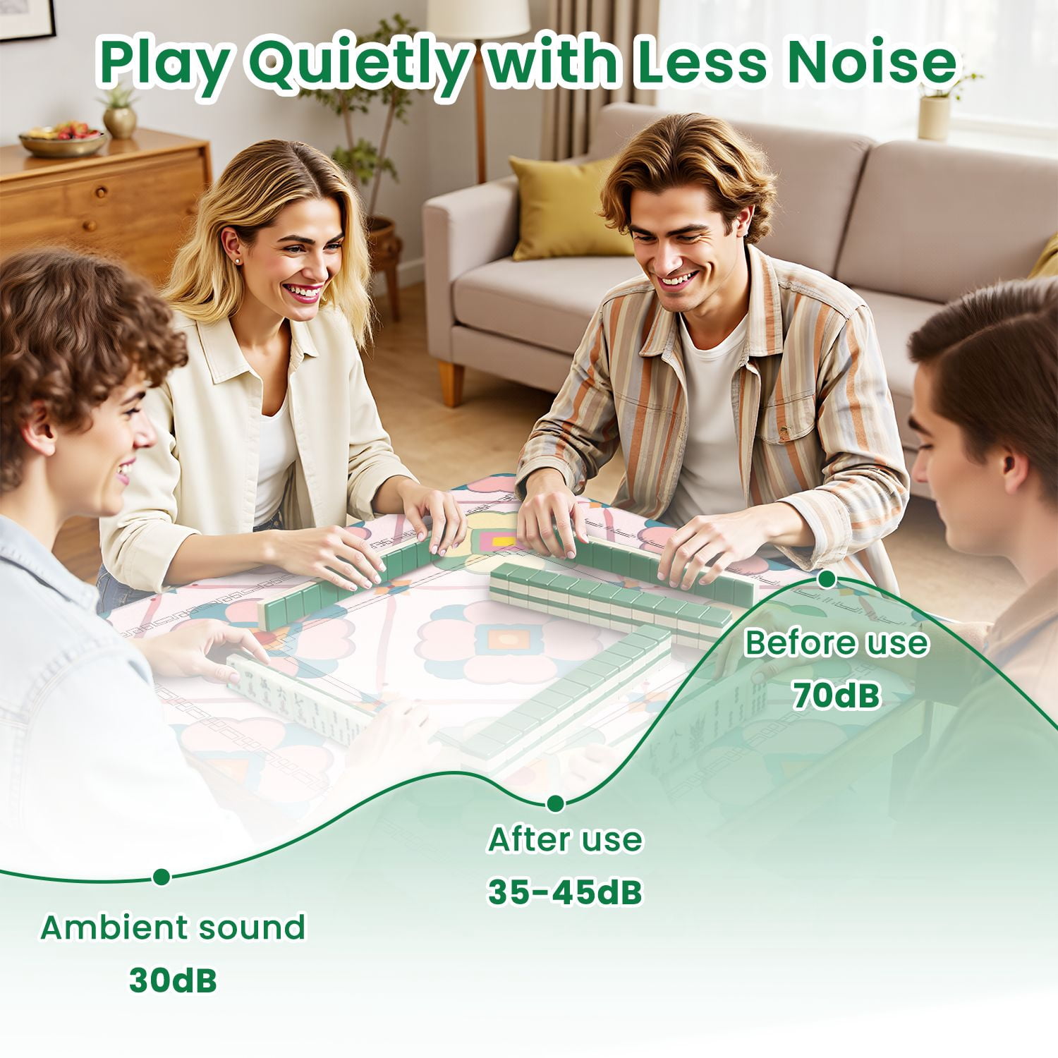Mahjong Mat 31.5" x 31.5" Geometric Floral Vibrant Colors Diamond Shapes Non-Slip Noise Reduction American Mahjong Tiles Table Cover for Dominoes Poker Card Board Games Gift