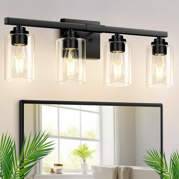 Nordic Hygge 4-Light Bathroom Light Fixtures, 27" Matte Black