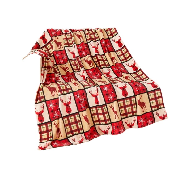 Hvmvliv Christmas Throw Blanket 27x40in Red Checkered Christmas Deer Pattern Soft Blanket - Comfortable Home Cover Perfect as Birthday & Holiday Gift Red