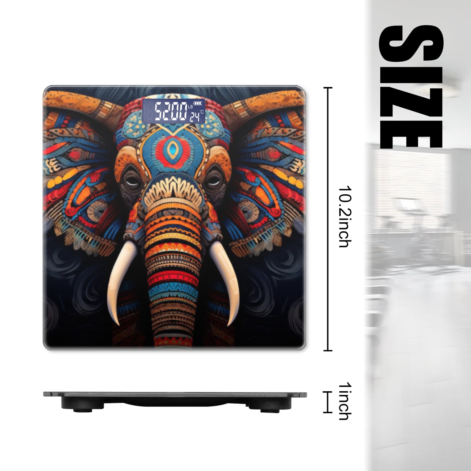 High Precision Body Weight Scale Smart Bathroom Scales with Large LCD Display(400lbs),Decorative for Bedroom-Symmetrical Colorful Elephant With Wings