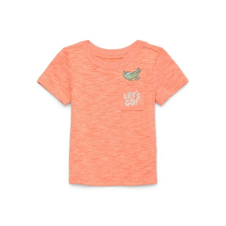 Garanimals Baby Boy Short Sleeve Brushed Jersey T-Shirt with Pocket, Sizes 0-24 Months