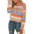 thumbnail image 5 of Womens Y2K Crochet Crop Top See Through Hollow Out Sweater Pullover Long Sleeve Knit Color Block Casual Streetwear, 5 of 7
