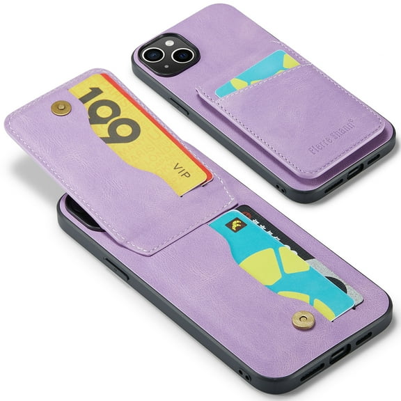 Allytechgroup Retro Wallet Case for Apple iPhone 13, RFID Blocking Cards Holder Kickstand Bumper Shockproof Anti-Scratch Premium PU Leather TPU Back Cover for Women Men, Purple