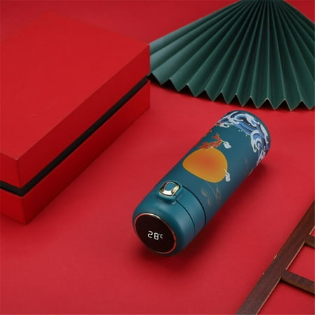 

Drinkware LED Display Vacuum Flasks Miniature Water Bottle Chinese Style Thermos cup Premium Travel Mug Intelligent Temperature Display GREEN