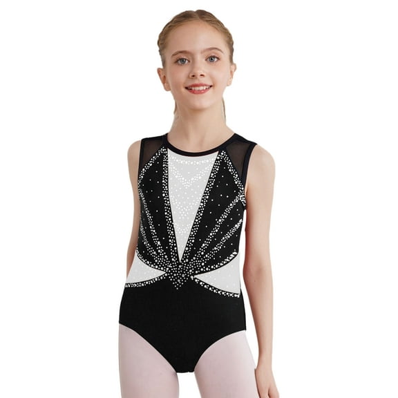dPois Little Girls' Athletic Unitard Gymnastics Leotard Biketard Sleeveless Dance Clothing 6-16 Years White 10